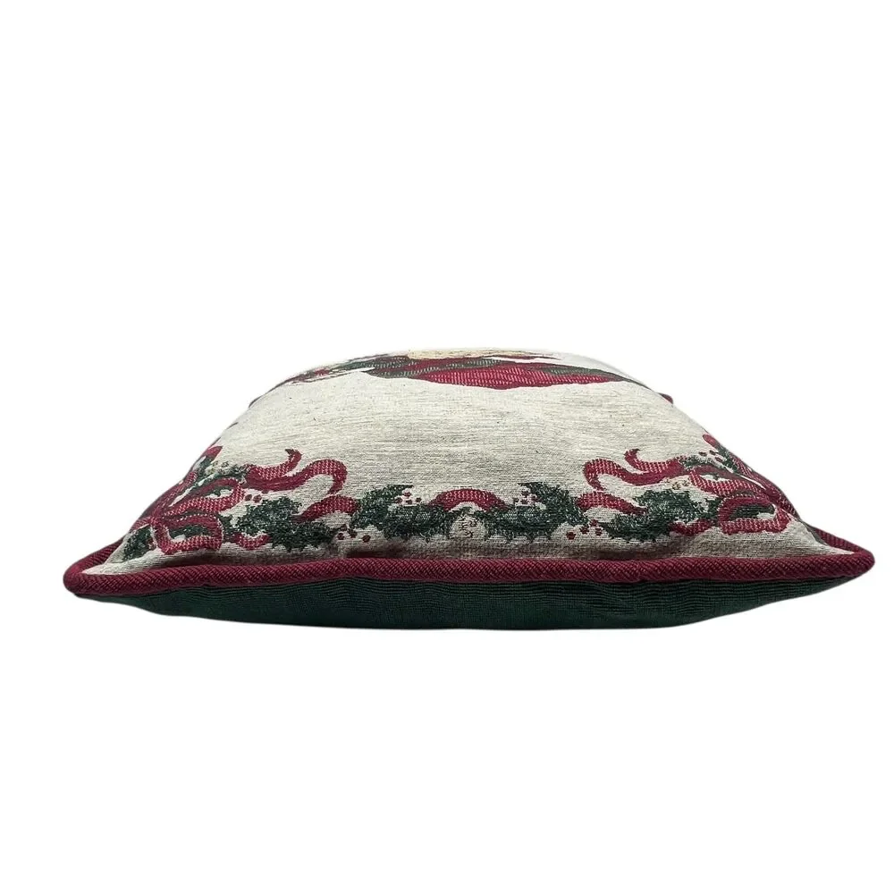 Vintge Angel Tapestry Christmas Throw Pillow 16x16 Holly French Horn‎
